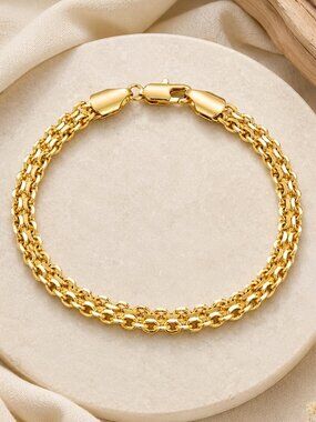 18K Gold 7.5" Womens Chain Link Style Bracelet New 7.5 inch 18 K Silver Jewelry